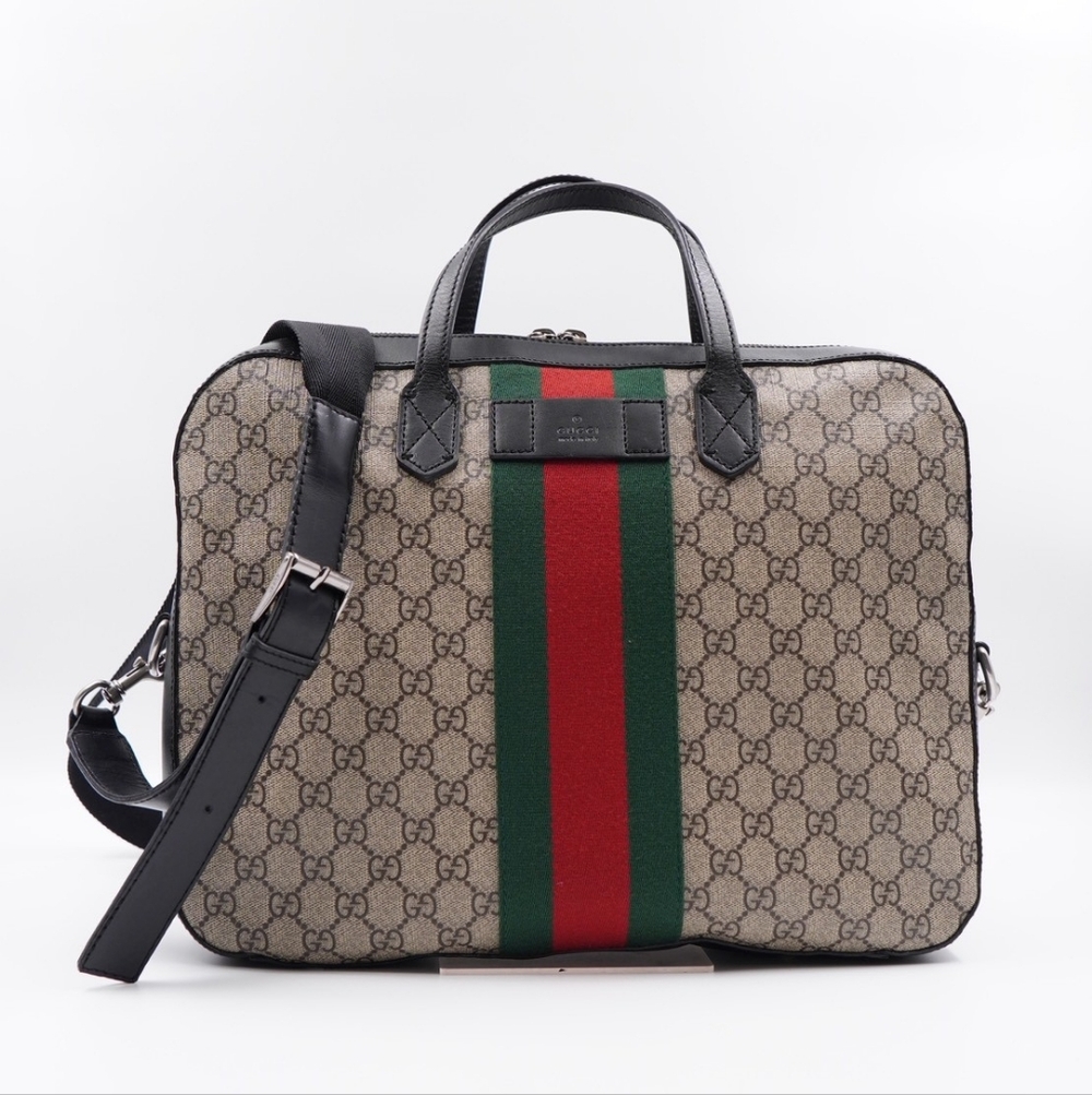 BZ48 💚Gucci GG Supreme Coated canvas web briefcase 